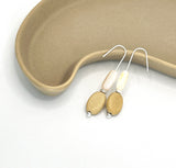 Mother of pearl log with timber oval bead hook earrings