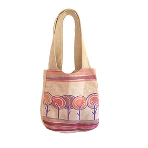 Tan Lolly Pop Trees Linen Shoulder Bag