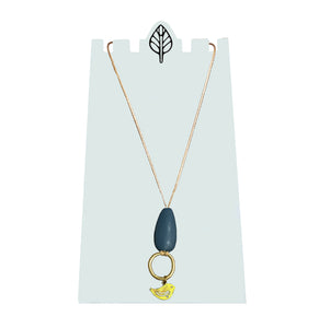 Resin Teardrop and Gold Ring with Bird Necklace